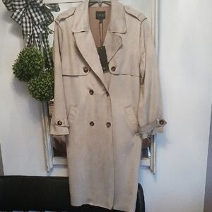 TRUTH  Beige Ultra Suede Double-Breasted Trench Coat. L Stunning! New